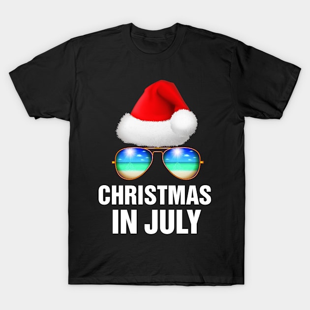 Christmas in July Santa Hat Sunglasses Summer Gifts T-Shirt by folidelarts